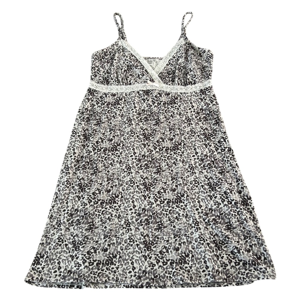 Leopard Pajamas Womens Size Large Gray Sleeveless Sleepshirt Nightgown Pjs‎
